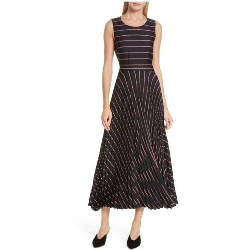 A.L.C. Halle Stripe Midi Dress Pleated Open Back Navy Pink Striped Midi Dress 2